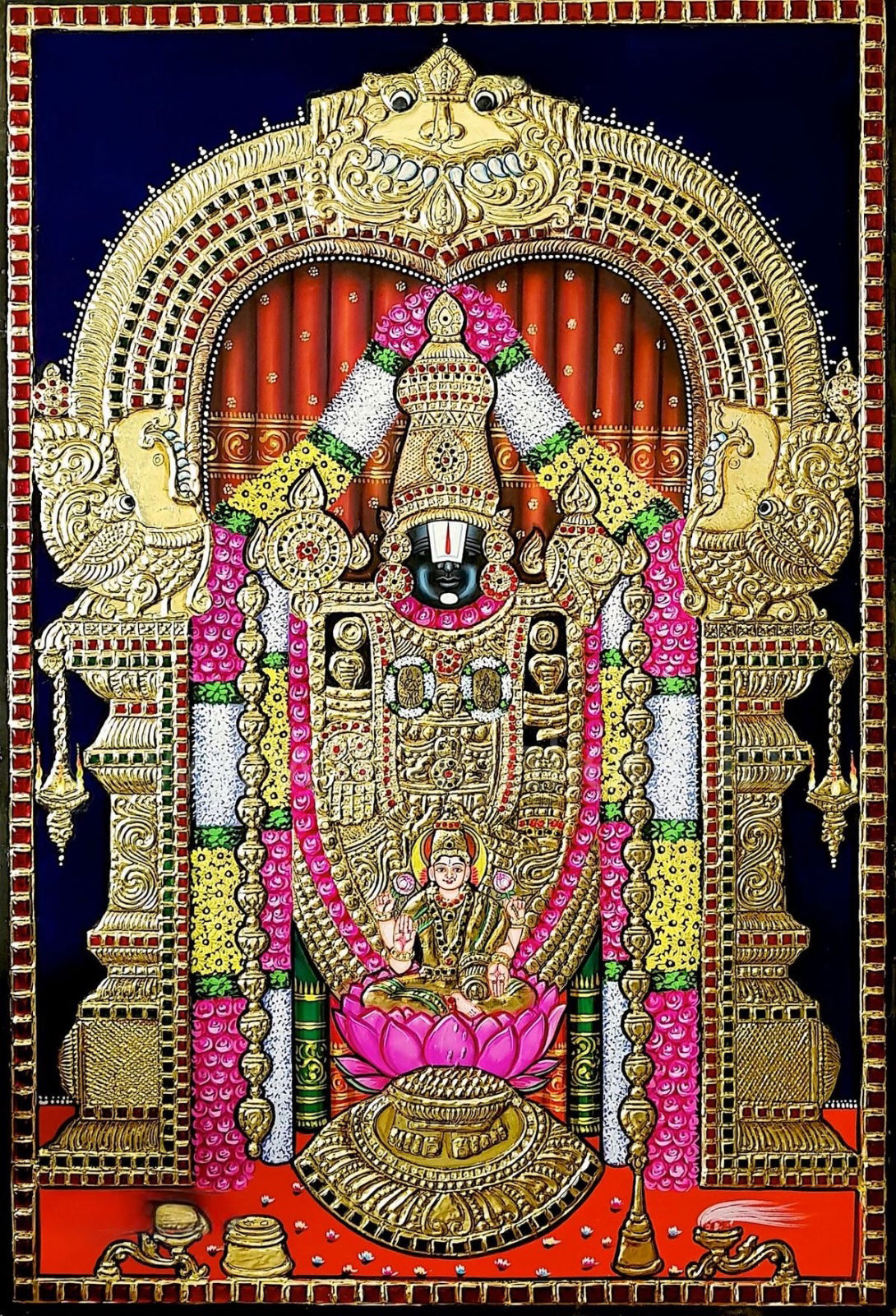 Lord Venkateswara with Goddess Lakshmi in Thanjavur Art