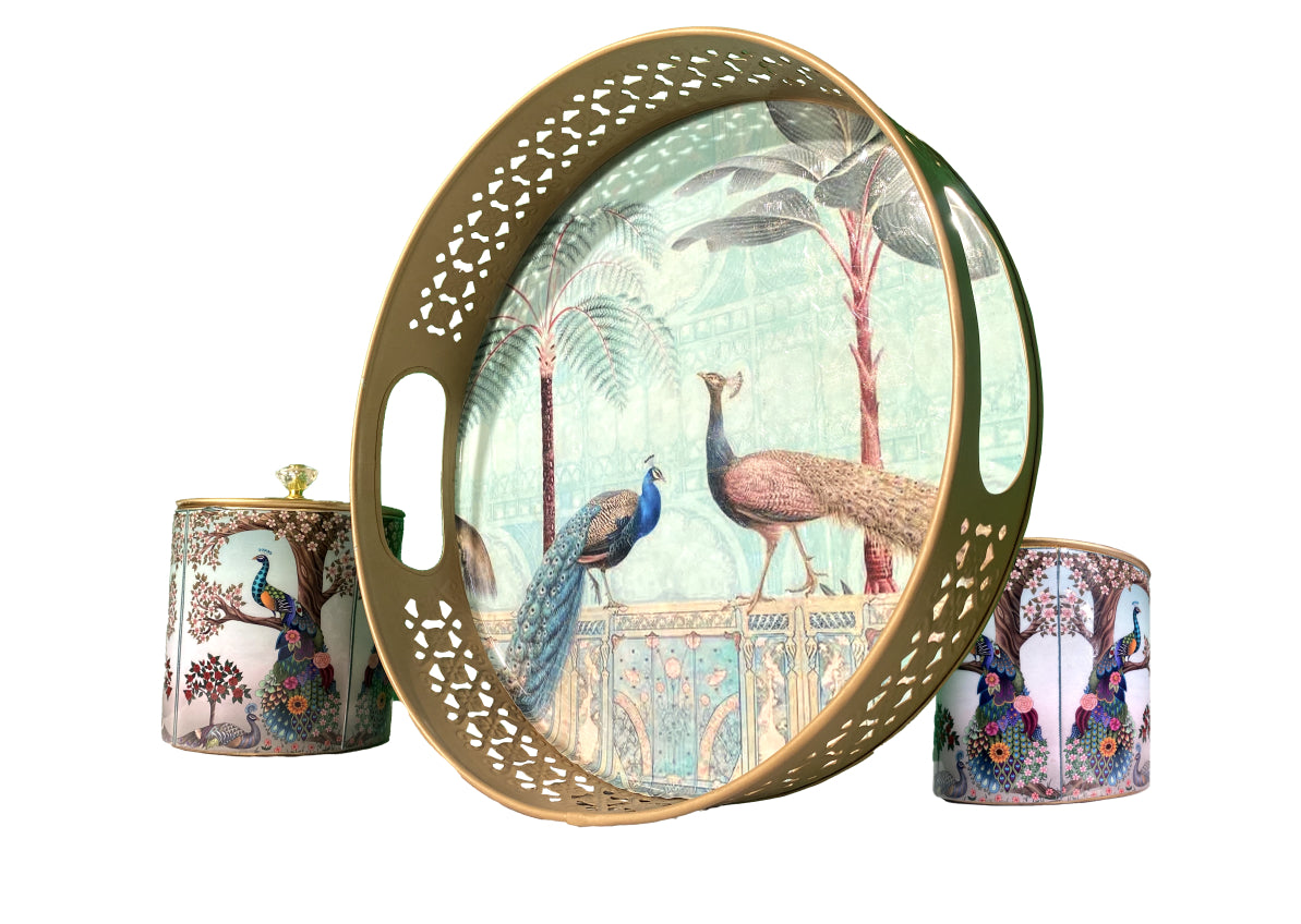 Decorative 10-Inch Tray with 4x4 Jars