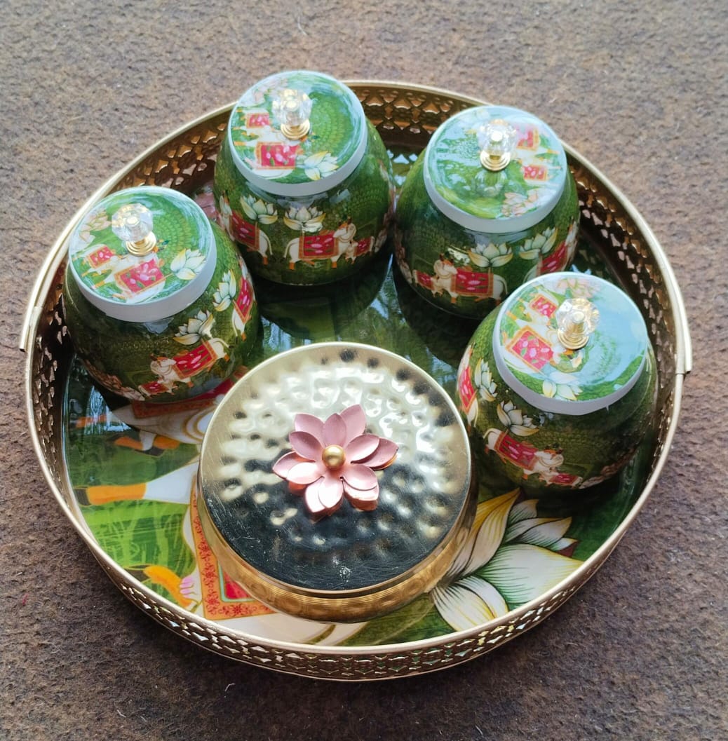 10inch Tray with 3 inch Jars and 4 inch bronze bowl